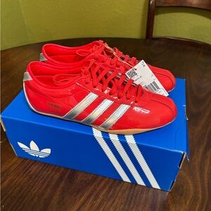 Adidas Tokyo Red Shoes with Metallic Stripes